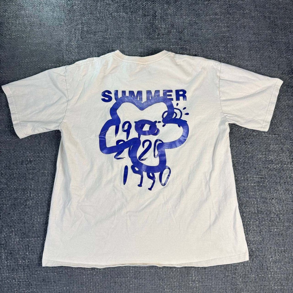 Stussy Summer 1980 1990 2020 Graphic T-Shirt Mens Medium White Blue Streetwear